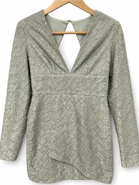 Misha Collection Metallic Sage Open Back Mini Dress Wedding‎ Guest Size 4